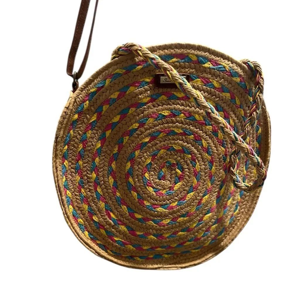 Sun ‘N’ Sand Round Woven Straw Crossbody Bag – Multicolor Braided Boho Tote